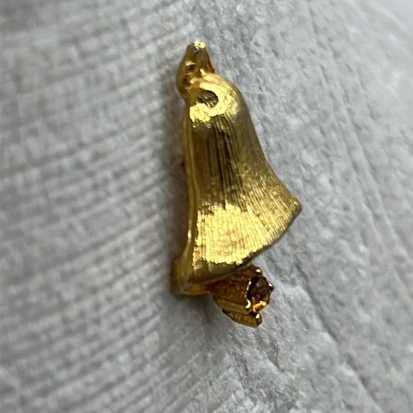 Small Gold Tone Bell With Yellow Rhinestone Collectible Pin / Lapel Bell - Picture 2 of 9